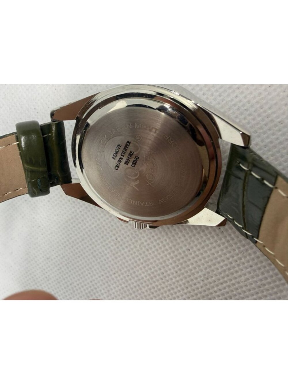 XOXO 3347 Women's 37mm Silver Crystal Bezel Faux Chrono Olive Green Band Watch - Picture 10 of 13